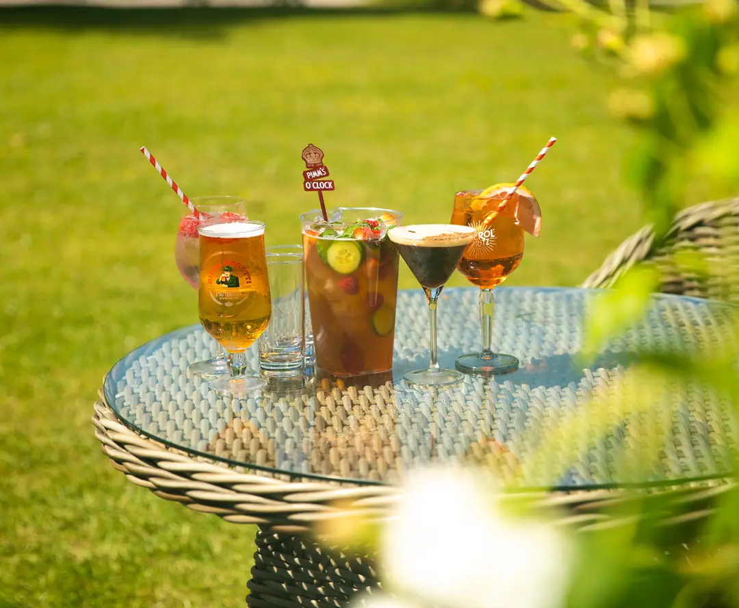 Drinks on a table in the garden